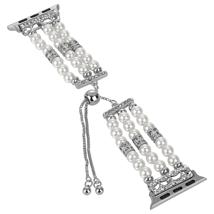 For Apple Watch Series 7 41mm Beaded Pearl Retractable Chain Watch Band(White) by bashfashion