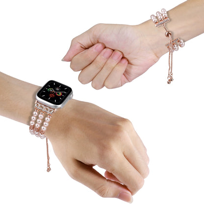 For Apple Watch Series 4 44mm Beaded Pearl Retractable Chain Watch Band(Pink) by bashfashion