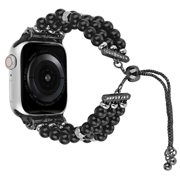 For Apple Watch Series 4 44mm Beaded Pearl Retractable Chain Watch Band(Black) by bashfashion