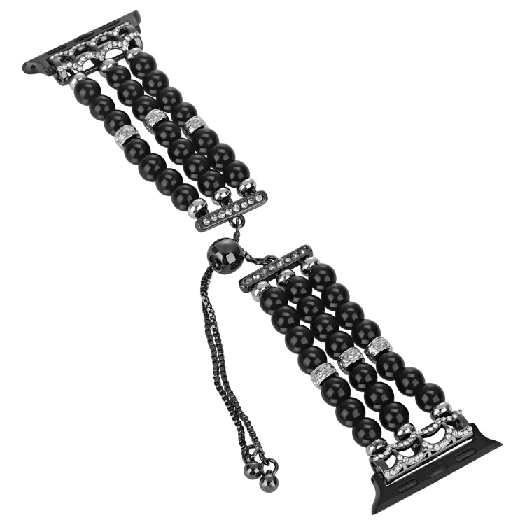 For Apple Watch Series 4 44mm Beaded Pearl Retractable Chain Watch Band(Black) by bashfashion