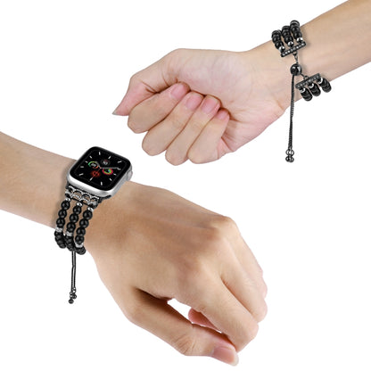 For Apple Watch Series 4 44mm Beaded Pearl Retractable Chain Watch Band(Black) by bashfashion