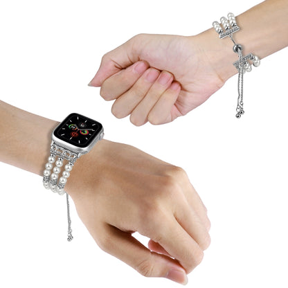 For Apple Watch Series 2 38mm Beaded Pearl Retractable Chain Watch Band(White) by bashfashion