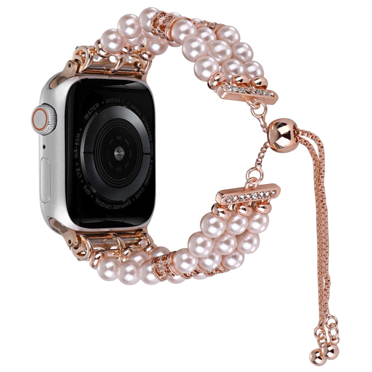 For Apple Watch 42mm Beaded Pearl Retractable Chain Watch Band(Pink) by bashfashion