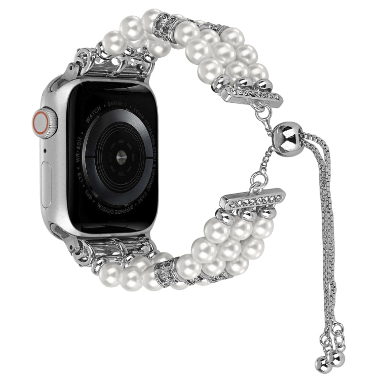 For Apple Watch 38mm Beaded Pearl Retractable Chain Watch Band(White) by bashfashion
