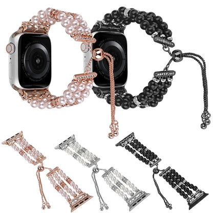 For Apple Watch Series 4 40mm Beaded Pearl Retractable Chain Watch Band(Pink) by bashfashion
