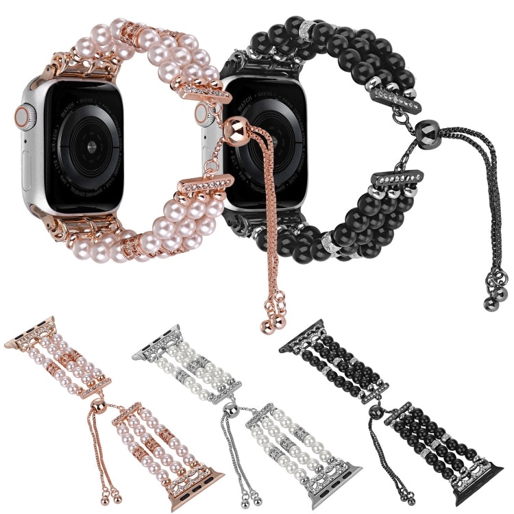 For Apple Watch 42mm Beaded Pearl Retractable Chain Watch Band(White) by bashfashion