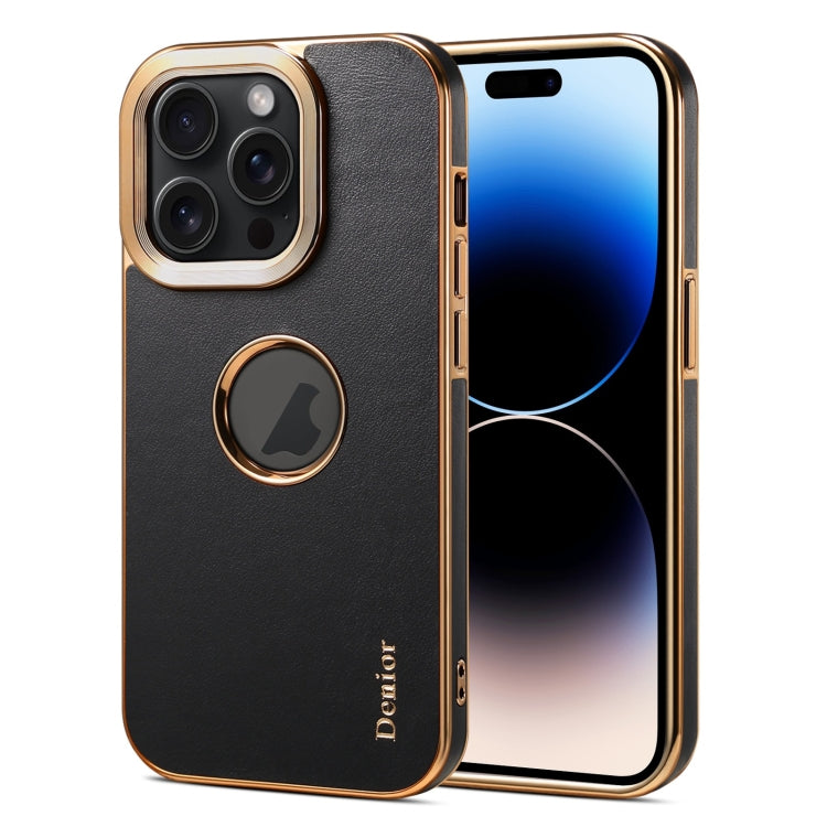 For iPhone 14 Pro Denior Fragrant Calf Texture Electroplating Phone Case(Black) by Denior
