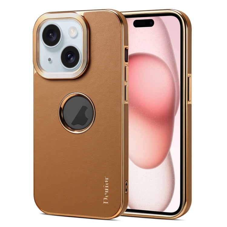 For iPhone 15 Denior Fragrant Calf Texture Electroplating Phone Case(Khaki) by Denior