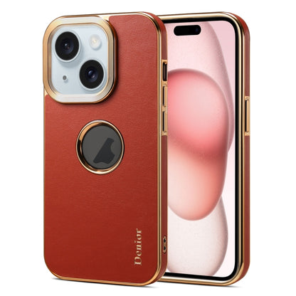 For iPhone 15 Denior Fragrant Calf Texture Electroplating Phone Case(Maroon Red) by Denior