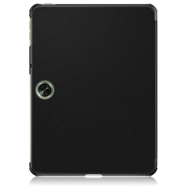 For OnePlus Pad Go / OPPO Pad Air2 / Neo Custer Solid Color 3-fold Holder Smart Leather Tablet Case(Black) by bashfashion