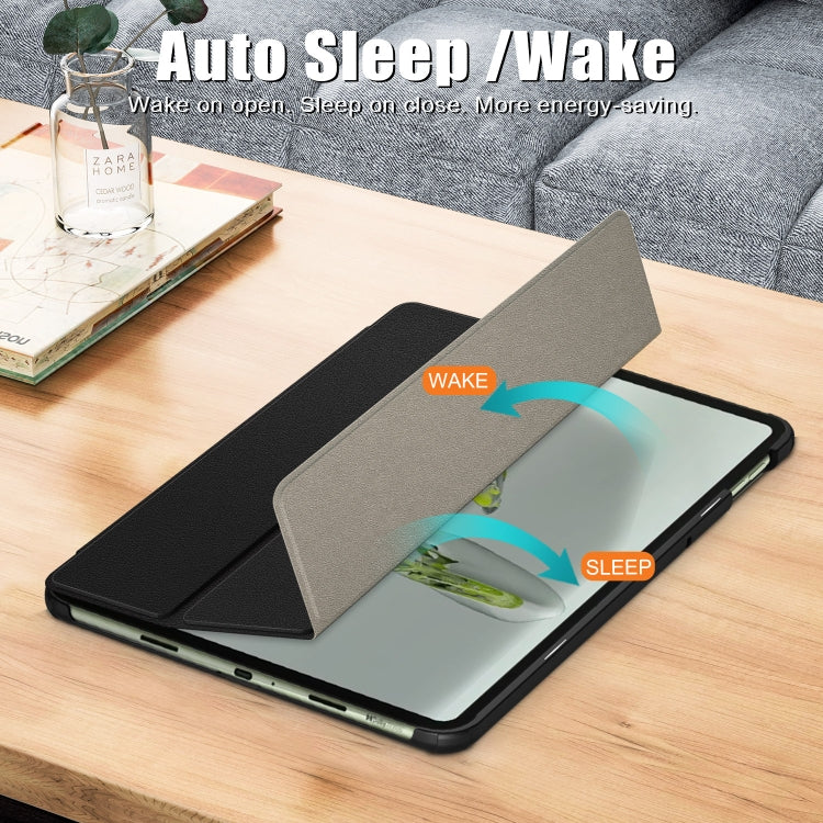 For OnePlus Pad Go / OPPO Pad Air2 / Neo Custer Solid Color 3-fold Holder Smart Leather Tablet Case(Black) by bashfashion