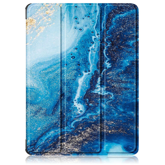 For OnePlus Pad Go / OPPO Pad Air2 / Neo Custer Painted 3-fold Holder Smart Leather Tablet Case(Waves) by bashfashion