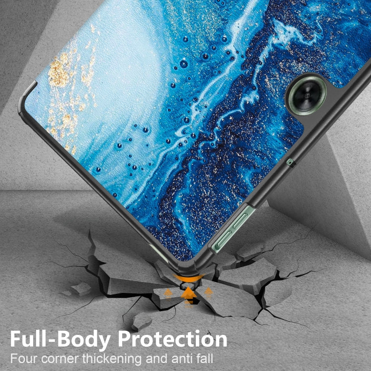 For OnePlus Pad Go / OPPO Pad Air2 / Neo Custer Painted 3-fold Holder Smart Leather Tablet Case(Waves) by bashfashion