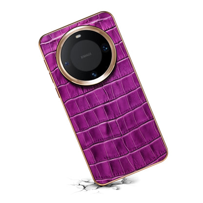 For Huawei Mate 60 Denior Crocodile Texture Genuine Leather Electroplating Phone Case(Purple) by Denior