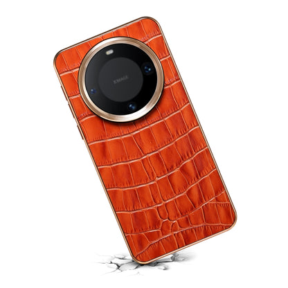 For Huawei Mate 60 Denior Crocodile Texture Genuine Leather Electroplating Phone Case(Mocha Brown) by Denior