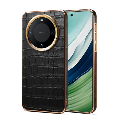 For Huawei Mate 60 Denior Crocodile Texture Genuine Leather Electroplating Phone Case(Black) by Denior