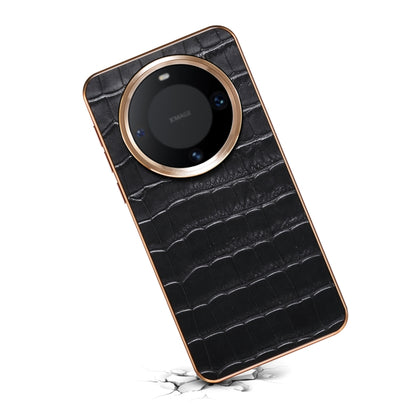 For Huawei Mate 60 Denior Crocodile Texture Genuine Leather Electroplating Phone Case(Black) by Denior
