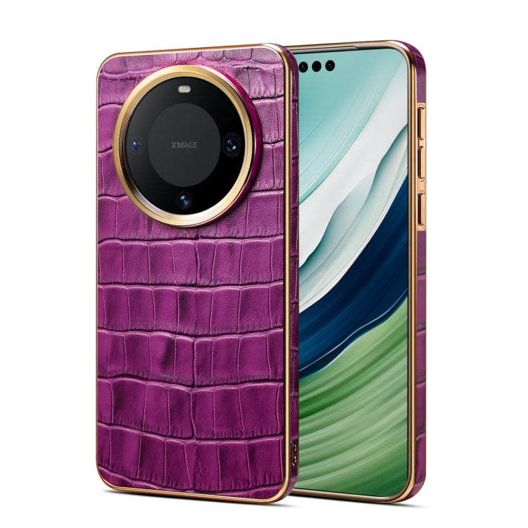 For Huawei Mate 60 Pro / Pro+ Denior Crocodile Texture Genuine Leather Electroplating Phone Case(Purple) by Denior