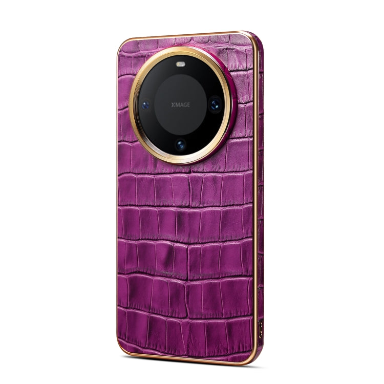 For Huawei Mate 60 Pro / Pro+ Denior Crocodile Texture Genuine Leather Electroplating Phone Case(Purple) by Denior