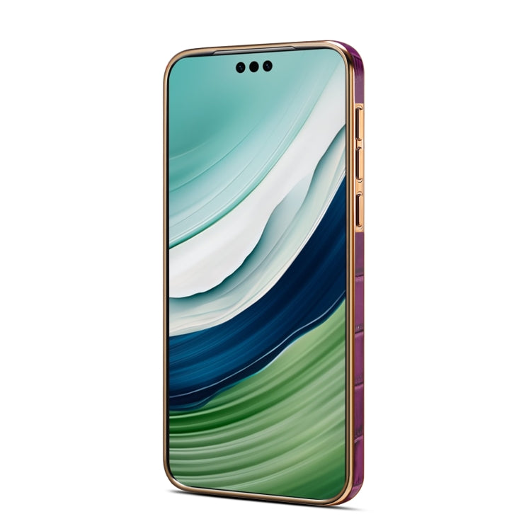 For Huawei Mate 60 Pro / Pro+ Denior Crocodile Texture Genuine Leather Electroplating Phone Case(Purple) by Denior