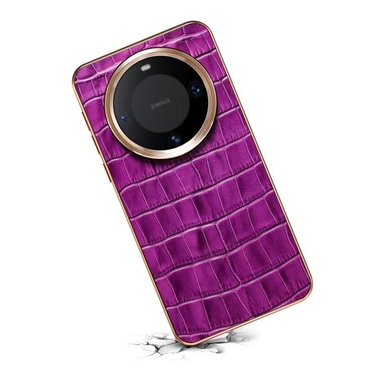 For Huawei Mate 60 Pro / Pro+ Denior Crocodile Texture Genuine Leather Electroplating Phone Case(Purple) by Denior