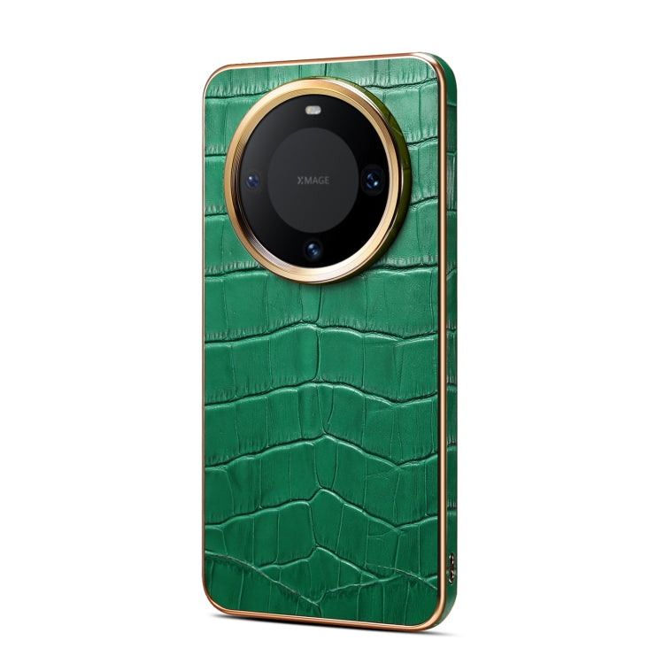 For Huawei Mate 60 Pro / Pro+ Denior Crocodile Texture Genuine Leather Electroplating Phone Case(Green) by Denior
