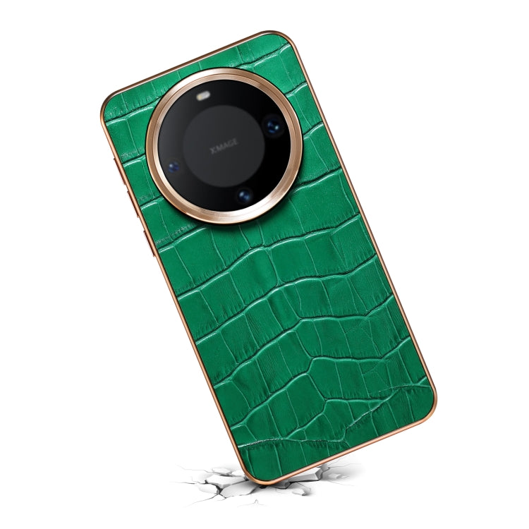 For Huawei Mate 60 Pro / Pro+ Denior Crocodile Texture Genuine Leather Electroplating Phone Case(Green) by Denior