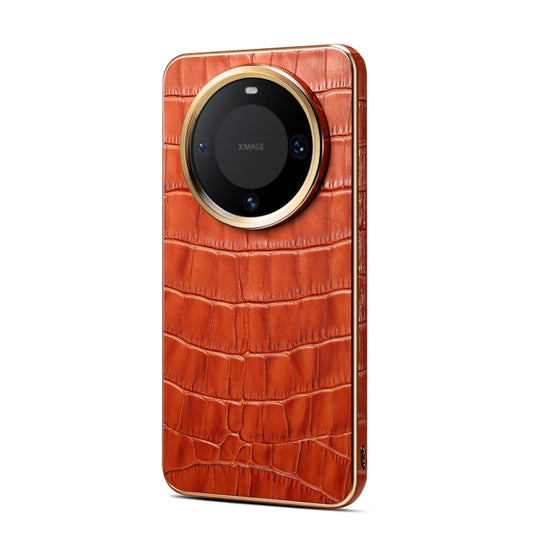 For Huawei Mate 60 Pro / Pro+ Denior Crocodile Texture Genuine Leather Electroplating Phone Case(Mocha Brown) by Denior