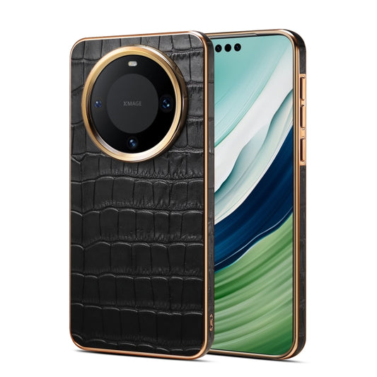 For Huawei Mate 60 Pro / Pro+ Denior Crocodile Texture Genuine Leather Electroplating Phone Case(Black) by Denior