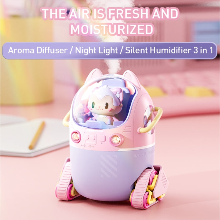 MJ066 220ML Portable Desktop Cute Cartoon Tank Car Air Humidifier with LED Lights, Model:Rechargeable(Pink) by bashfashion