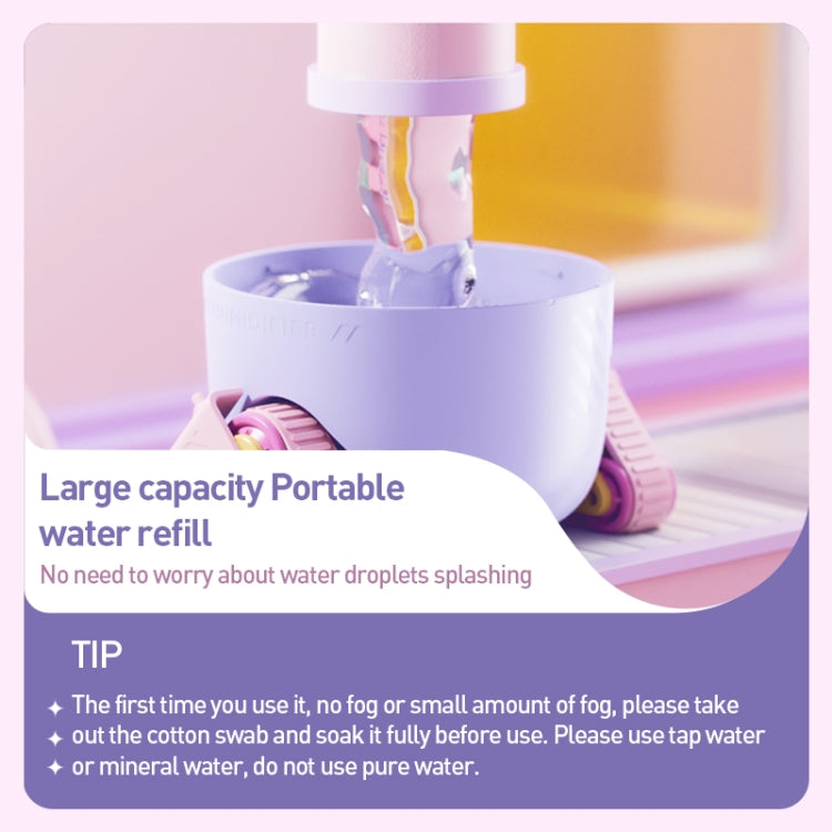 MJ066 220ML Portable Desktop Cute Cartoon Tank Car Air Humidifier with LED Lights, Model:Rechargeable(Pink) by bashfashion