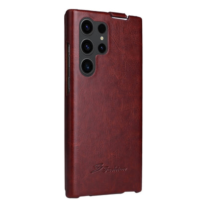 For Samsung Galaxy S24 Ultra 5G Fierre Shann 64 Texture Vertical Flip PU Leather Phone Case(Brown) by FIERRE SHANN