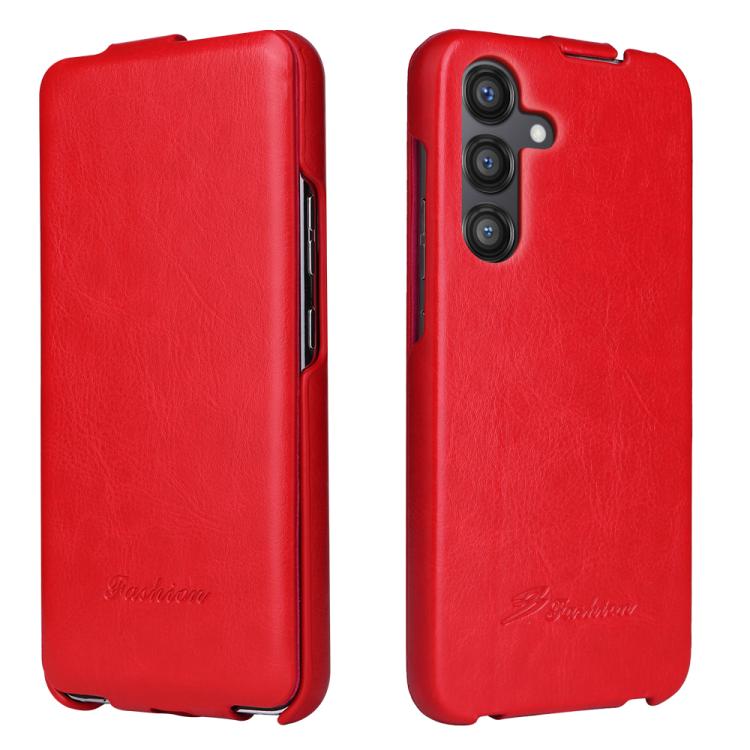 For Samsung Galaxy S25 5G Fierre Shann 64 Texture Vertical Flip PU Leather Phone Case(Red) by FIERRE SHANN