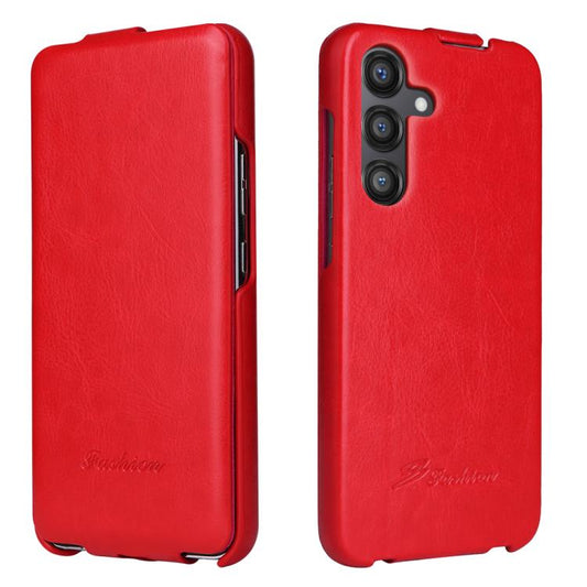 For Samsung Galaxy S25 5G Fierre Shann 64 Texture Vertical Flip PU Leather Phone Case(Red) by FIERRE SHANN