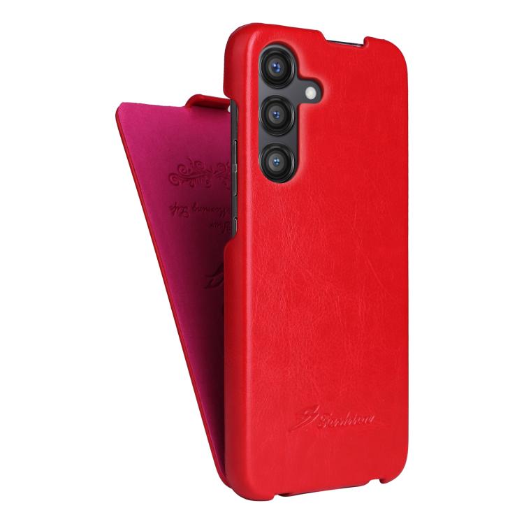 For Samsung Galaxy S25 5G Fierre Shann 64 Texture Vertical Flip PU Leather Phone Case(Red) by FIERRE SHANN