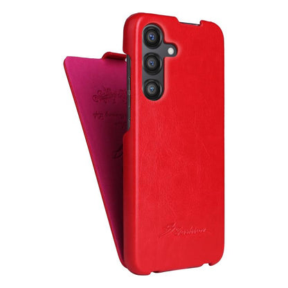 For Samsung Galaxy S25 5G Fierre Shann 64 Texture Vertical Flip PU Leather Phone Case(Red) by FIERRE SHANN