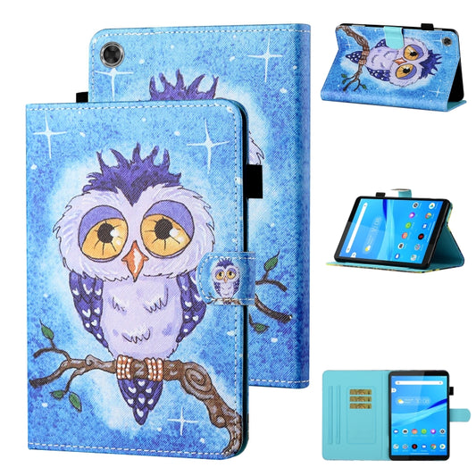 For Samsung Galaxy Tab A11+ / A9+ Coloured Drawing Stitching Smart Leather Tablet Case(Blue Owl) by bashfashion