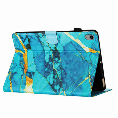 For iPad 2025 / 2022 Marble Pattern Stitching Smart Leather Tablet Case(Gold Blue) by bashfashion