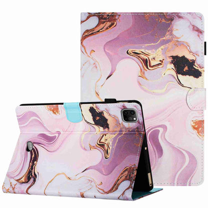 For iPad 11 Pro 2024 / 2020 / Air 4 10.9 Marble Pattern Stitching Smart Leather Tablet Case(Gold Pink) by bashfashion