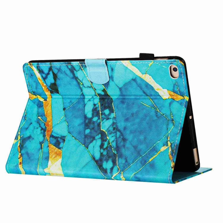 For iPad 9.7 2018 / 2017 Marble Pattern Stitching Smart Leather Tablet Case(Gold Blue)