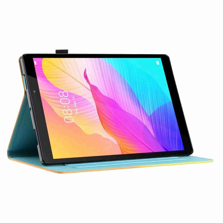 For iPad 9.7 2018 / 2017 Marble Pattern Stitching Smart Leather Tablet Case(Gold Blue)