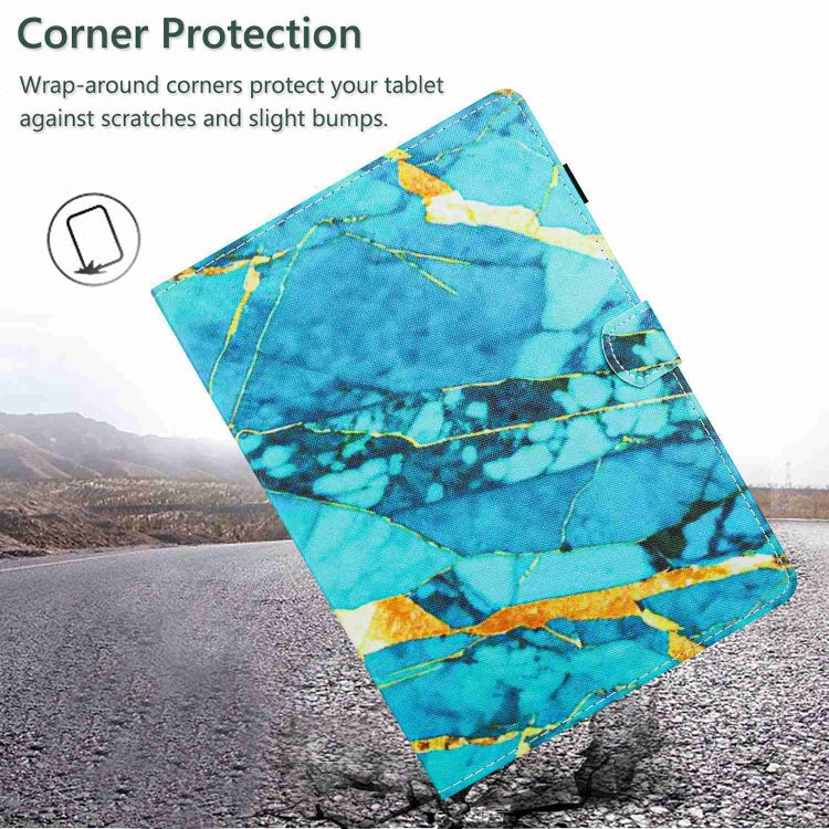 For iPad 9.7 2018 / 2017 Marble Pattern Stitching Smart Leather Tablet Case(Gold Blue)