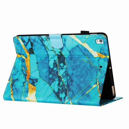For Samsung Galaxy Tab A7 Lite T220 Marble Pattern Stitching Leather Tablet Case(Gold Blue) by bashfashion