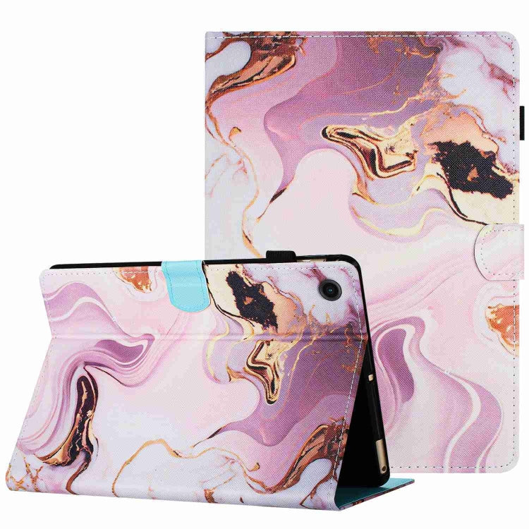 For Samsung Galaxy Tab A8 10.5 Marble Pattern Stitching Smart Leather Tablet Case(Gold Pink) by bashfashion