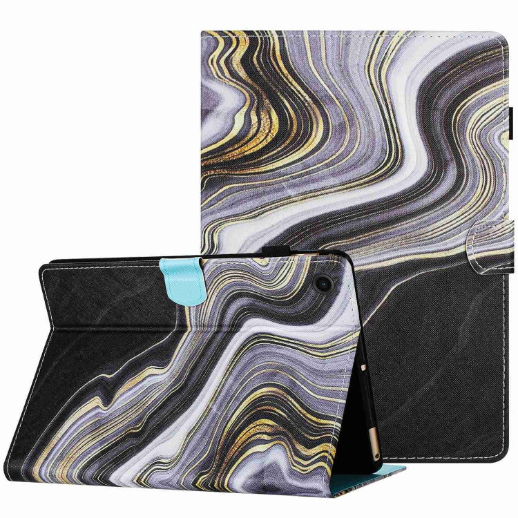 For Samsung Galaxy Tab A11 / A9 Marble Pattern Stitching Smart Leather Tablet Case(Black Gold) by bashfashion