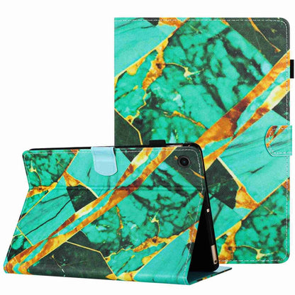 For Samsung Galaxy Tab A11+ / A9+ Marble Pattern Stitching Smart Leather Tablet Case(Gold Green) by bashfashion