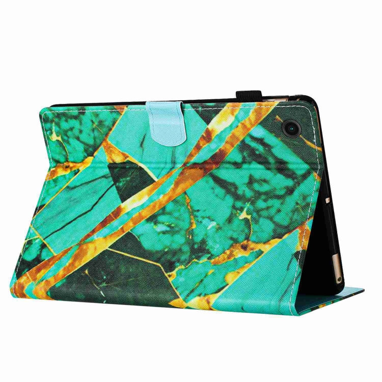 For Samsung Galaxy Tab A11+ / A9+ Marble Pattern Stitching Smart Leather Tablet Case(Gold Green) by bashfashion