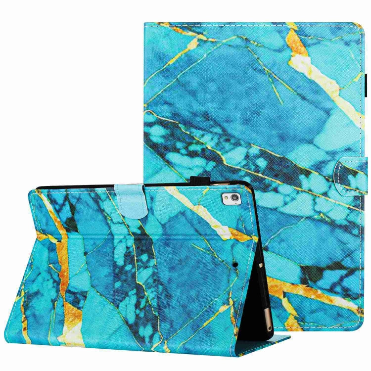 For Samsung Galaxy Tab A7 2020 T500 Marble Pattern Stitching Smart Leather Tablet Case(Gold Blue) by bashfashion