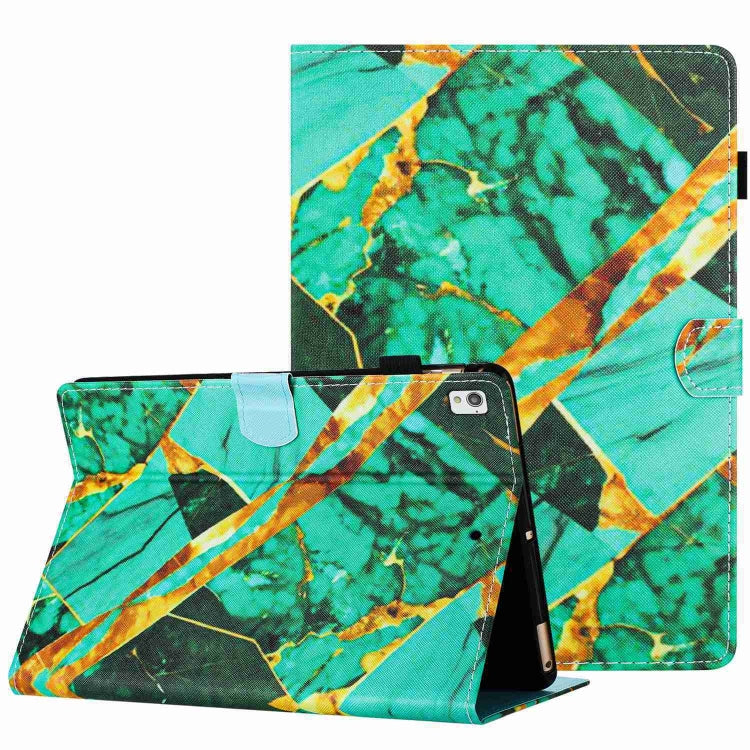 For Samsung Galaxy Tab A7 2020 T500 Marble Pattern Stitching Smart Leather Tablet Case(Gold Green) by bashfashion
