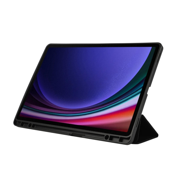 For Samsung Galaxy Tab S9 FE+ 3-Fold Pure Color TPU Leather Tablet Case with Pen Slot(Black) by bashfashion
